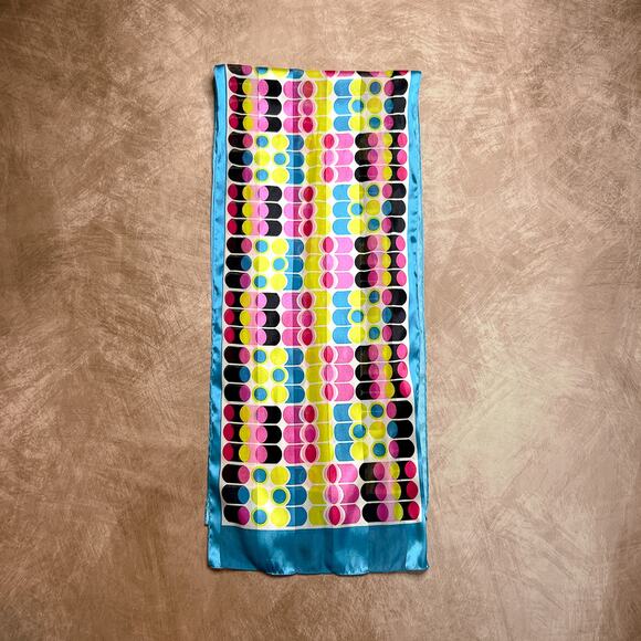 Vintage 90s Pop Art Polka Dot Satin Scarf Rectangle Multicolor Y2K McBling Euro - Picture 3 of 6